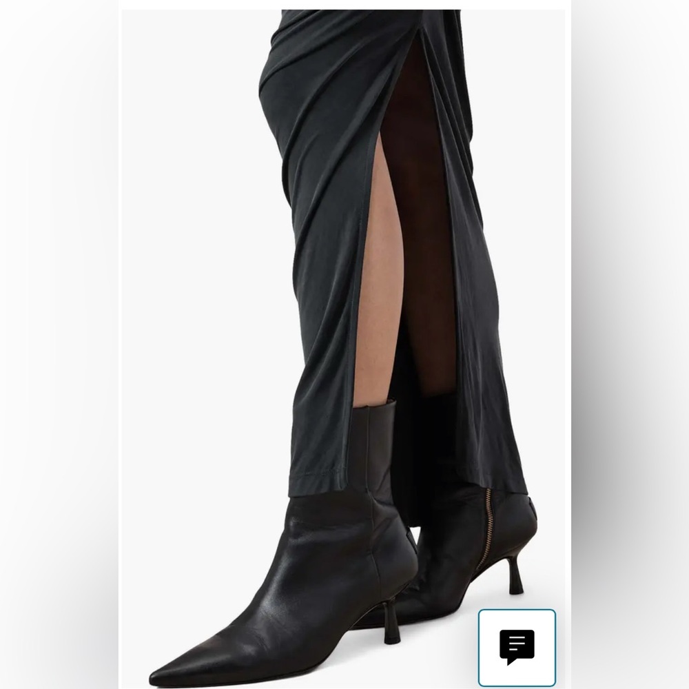 🆕 All Saints Hanako Long Sleeve Ruched Dark Gray Asymmetrical Dress 8UK (4US) - Picture 7 of 16